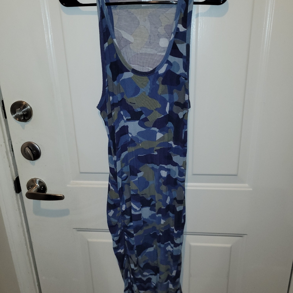 VENUS Blue and Gray Camo Tank Dress.
